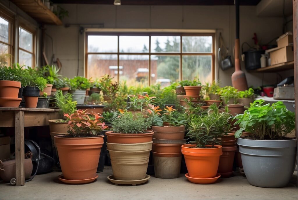 Storing Potted Plants in Garage for Winter Gardening Slash
